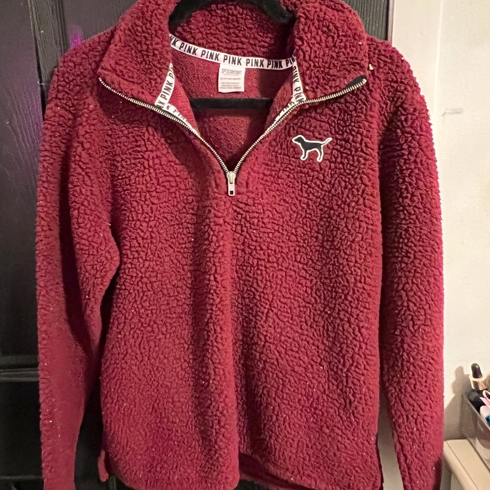 PINK maroon sherpa quarter zip
